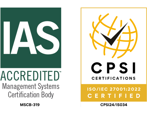 IAS Accredited ISO-27001 CPSI24 IS034 Certification Logos